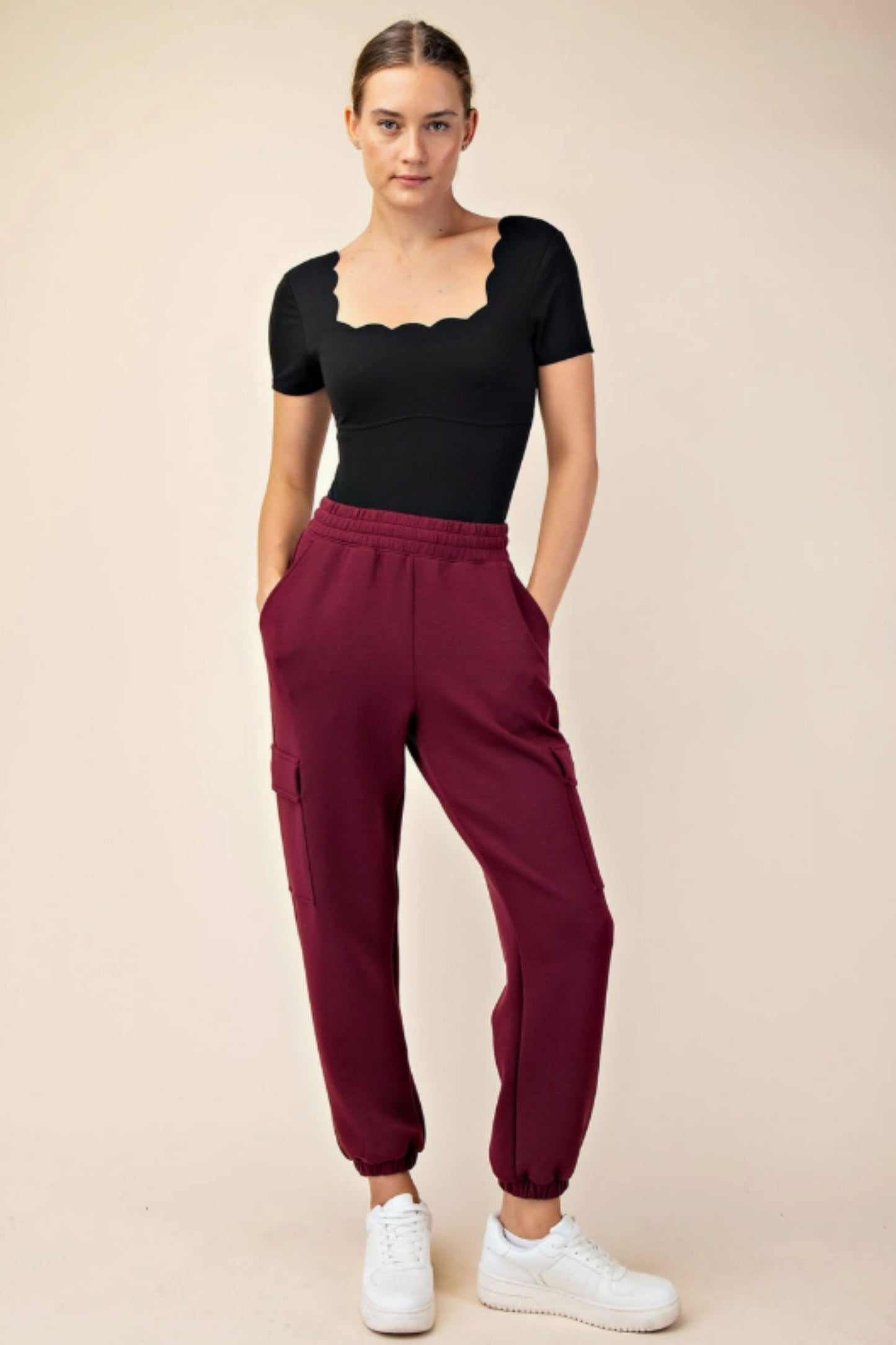 Rae Mode Wine Modal Scuba Cargo Jogger Pant