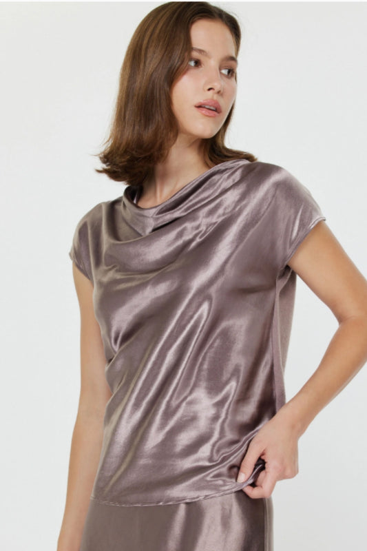 Current Air Mauve Cowl Neck Silky Sweater Top