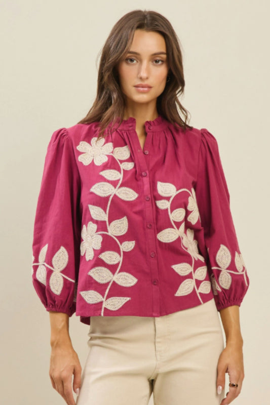 Able Magenta Embroidered Top