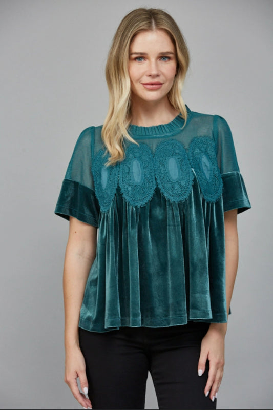 FATE Teal Velvet Babydoll Top