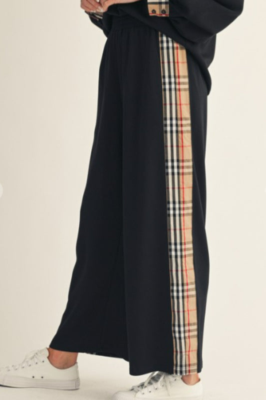 Jodifyl Black Side Plaid Accent Wide Leg Pants