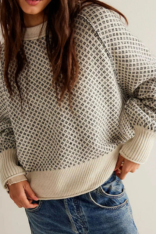 Simple Jacquard Round Neck Pullover Sweater