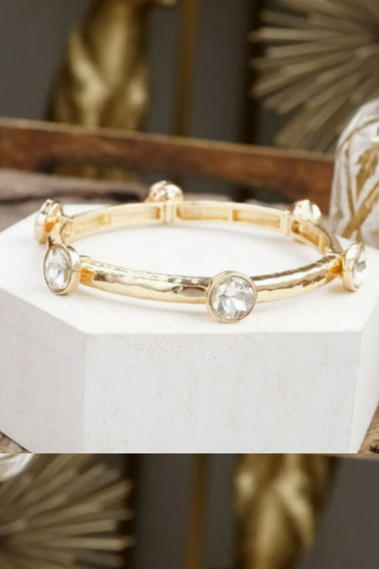 Gold Sparkly Clear Crystals Stretch Bangle