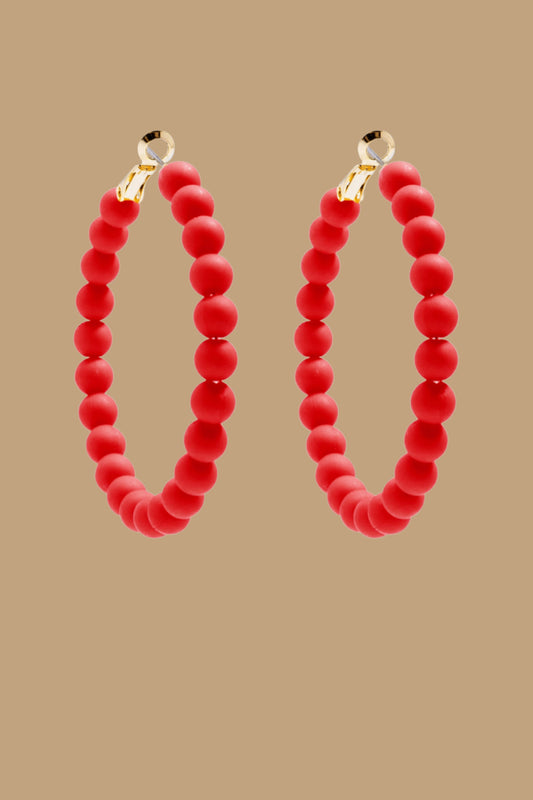 ZENZII Red Matte Beaded Hoop Earrings