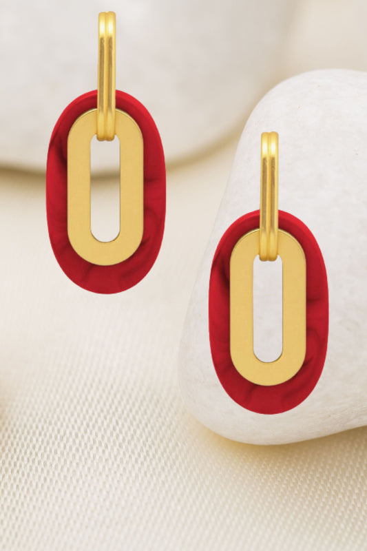 ZENZII Red Resin and Metal Oval Drop Earrings