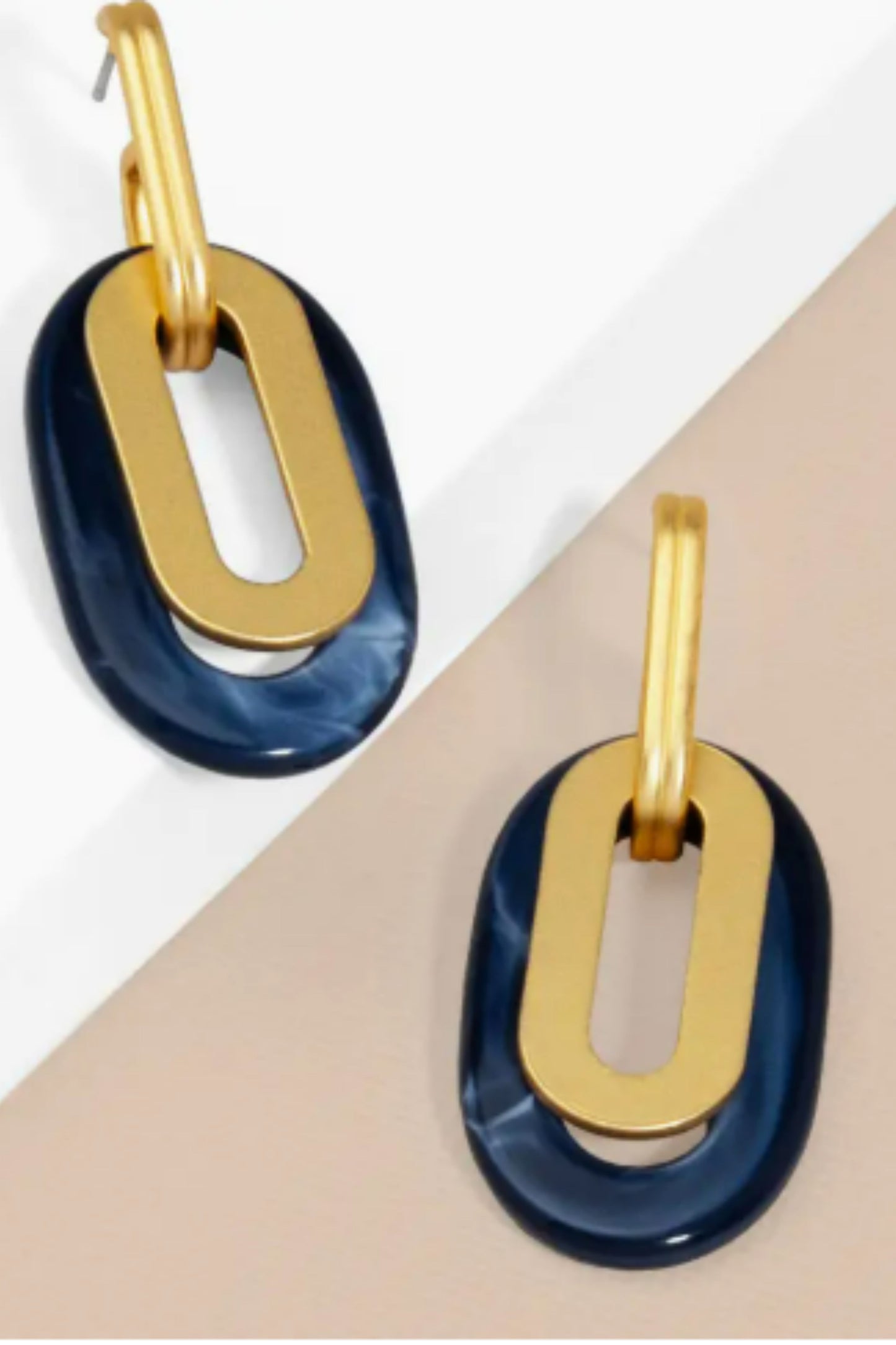 ZENZII Navy Resin and Metal Oval Drop Earrings