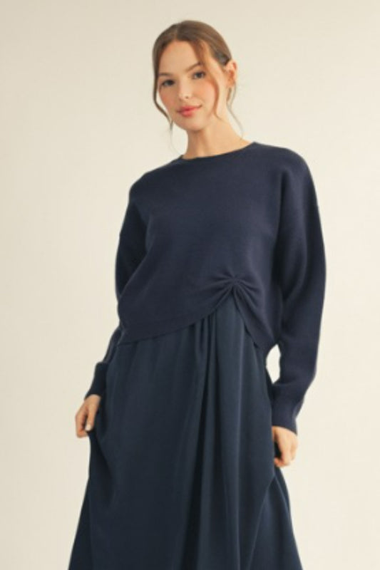 Jodifyl Navy Soft Textured Knotted Sweater