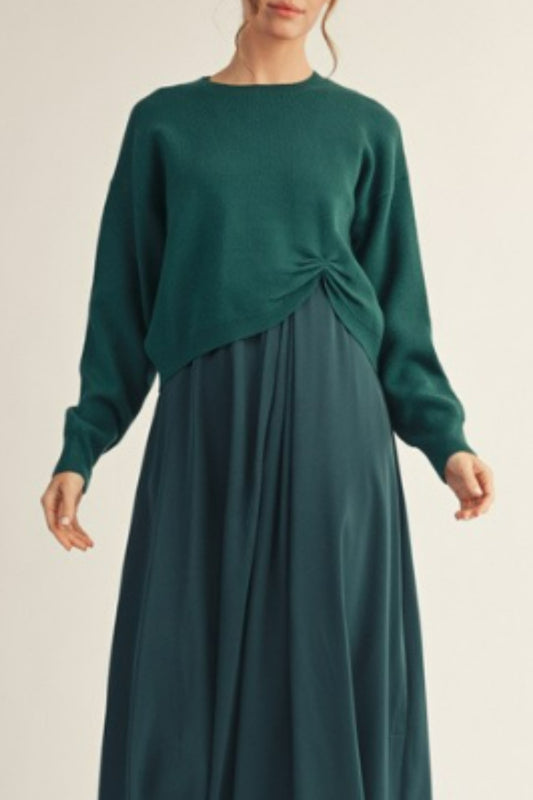 Jodifyl Hunter Green Soft Textured Knotted Sweater