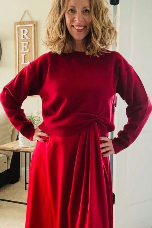 Jodifyl Burgundy Soft Textured Knotted Sweater