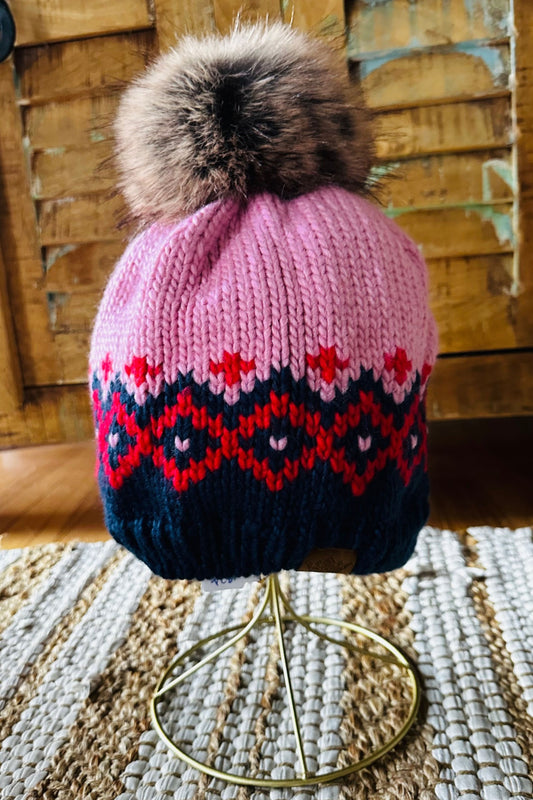 Pink and Navy Fleece Lined Hat