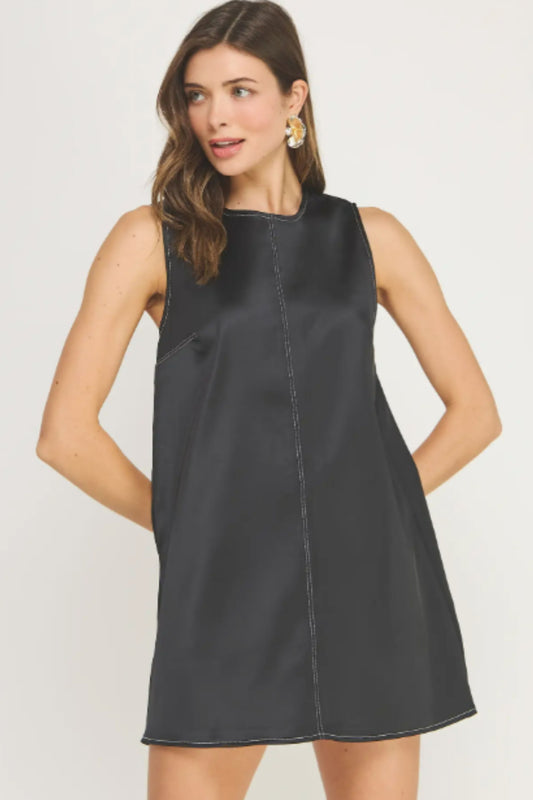 Strut & Bolt Contrast Stitch Stretch Satin Mini Dress