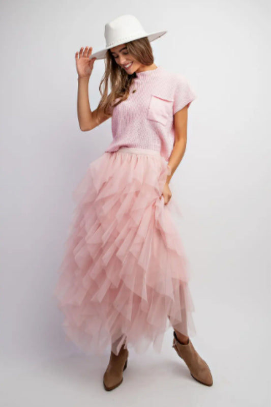 Pink Tulle Layered Skirt