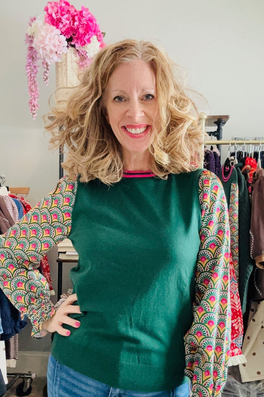 Green Printed Sleeves Top