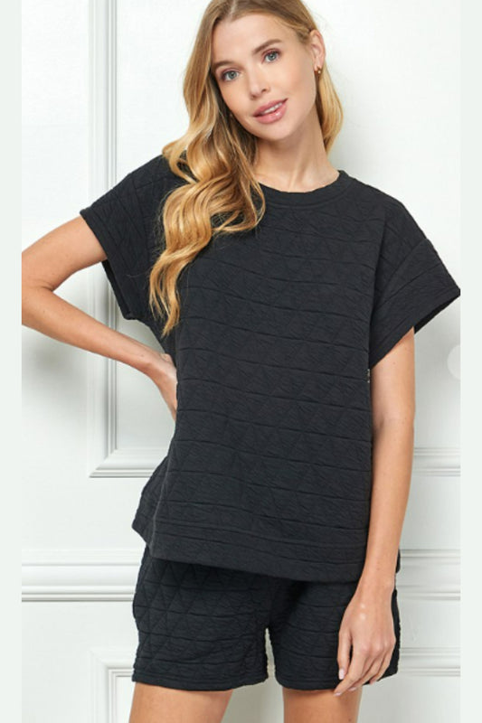 Black Quilted Top and Shorts Set