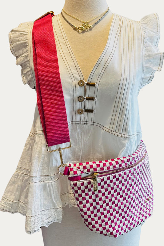 Pink Checkered Westlyn Woven Bum Bag