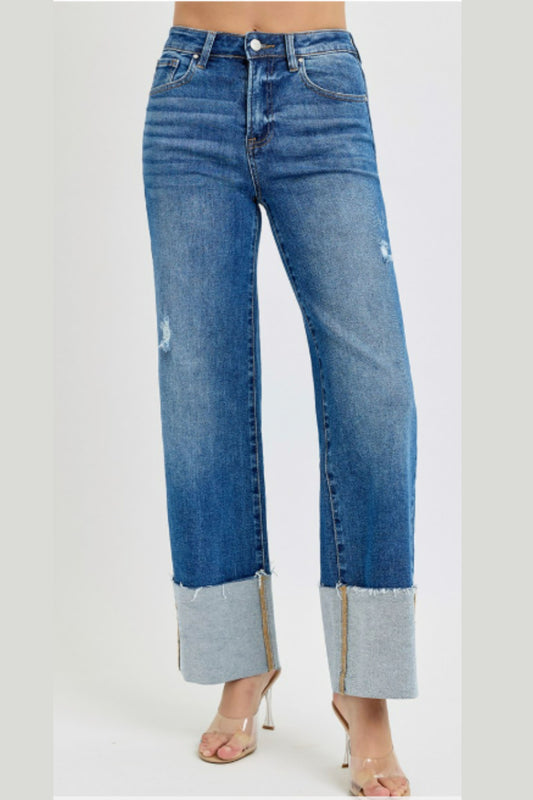 Risen High Rise Ankle Wide Cuff Jeans