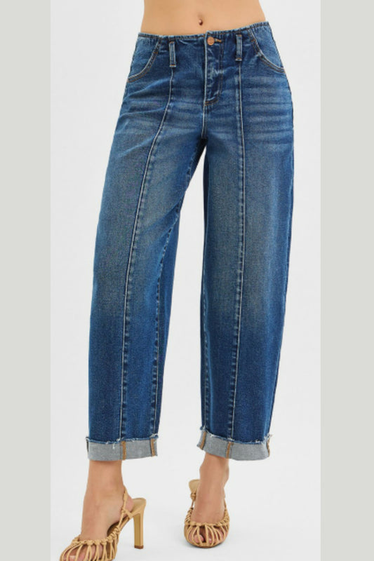 Risen High Rise Fit Barrel Cuffed Jeans