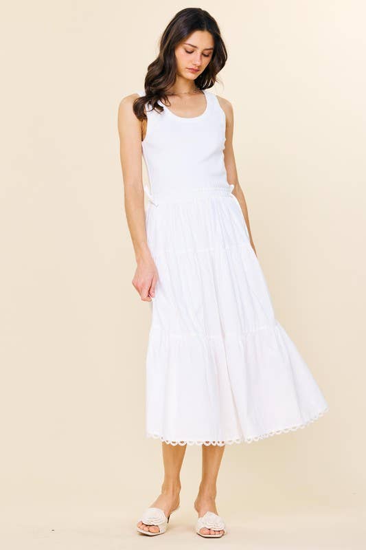 Skies Are Blue White Knit Tank Poplin Skirt Dress