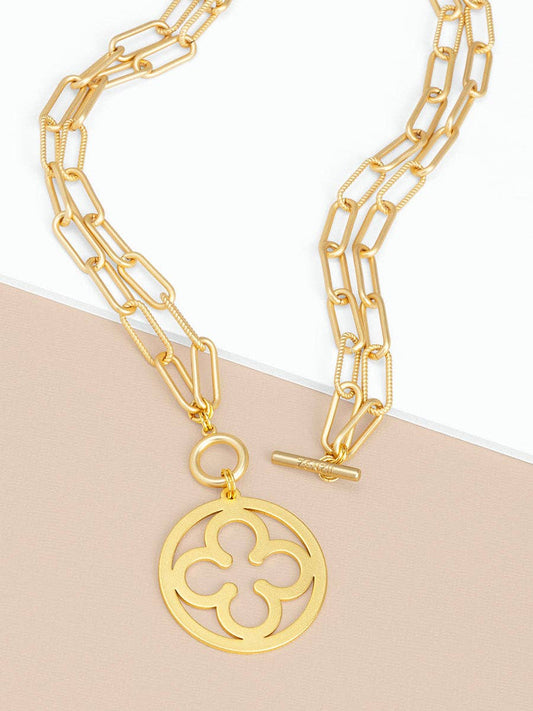 2-in-1 Matte Metal Double Strand Clover Pendant Necklace