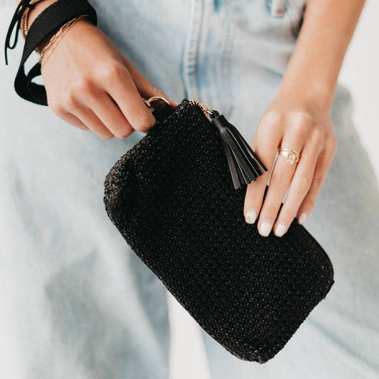 Black Rome Raffia Clutch Card Wallet Wristlet Bag