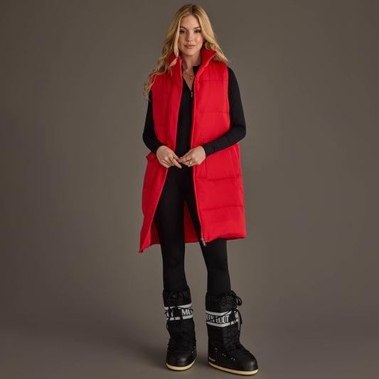 Red Quilted Long Vest