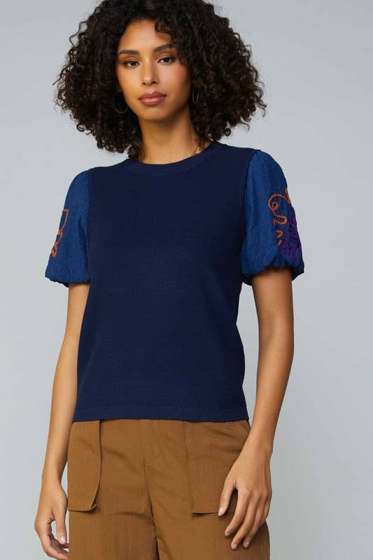 Current Air Blue Embroidered Sweater