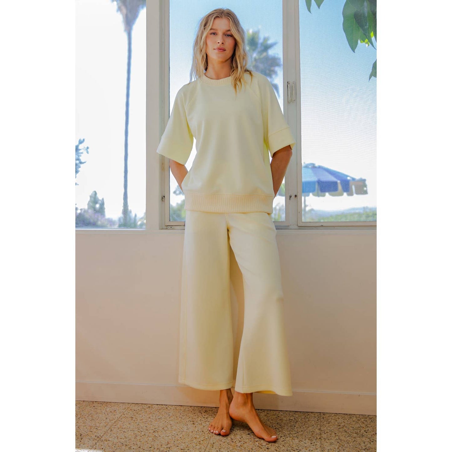 Rae Mode Butter Yellow Wide Scuba Fabric Top