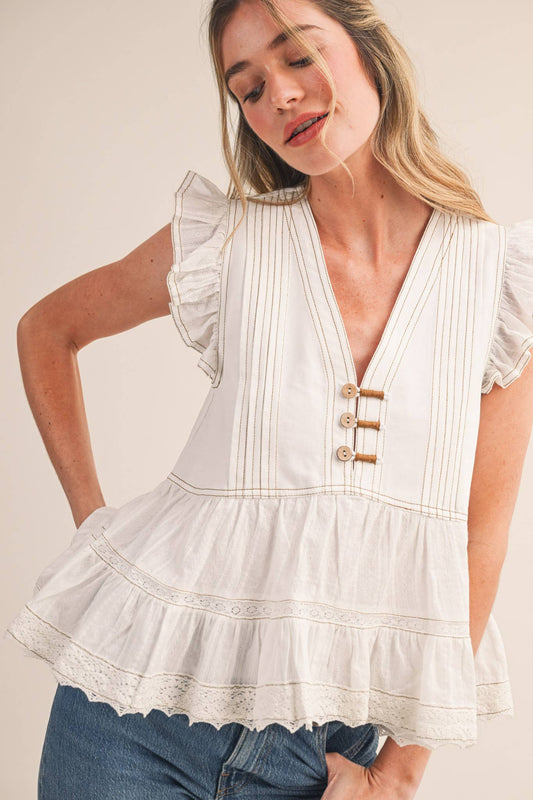 &Merci White Mixed Media Top