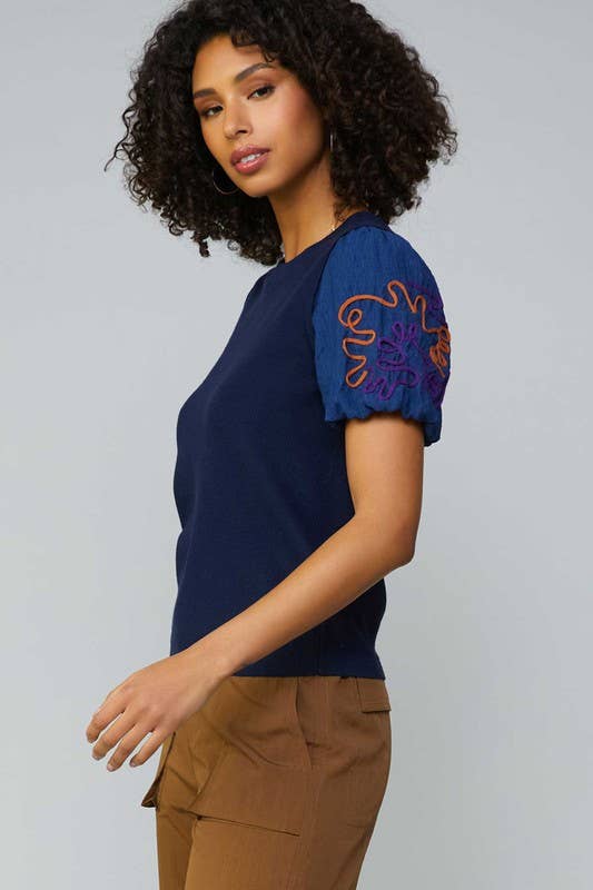 Current Air Blue Embroidered Sweater