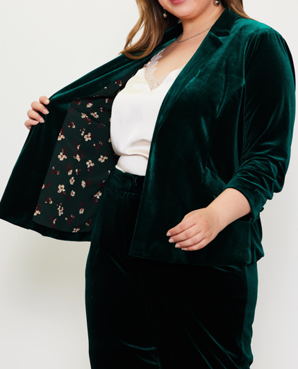 Skies are Blue Plus Size Hunter Green Velvet Blazer