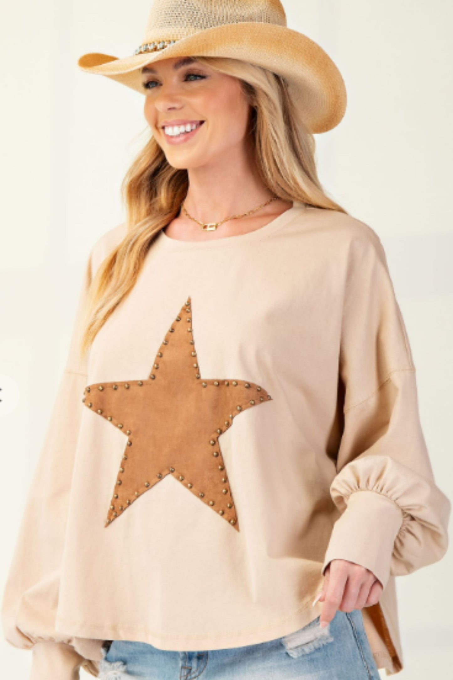 Easel Camel Color Star Top