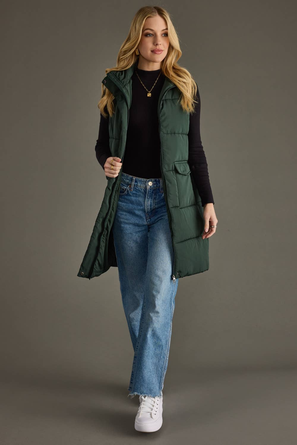 Quilted Forest Green Long Vest