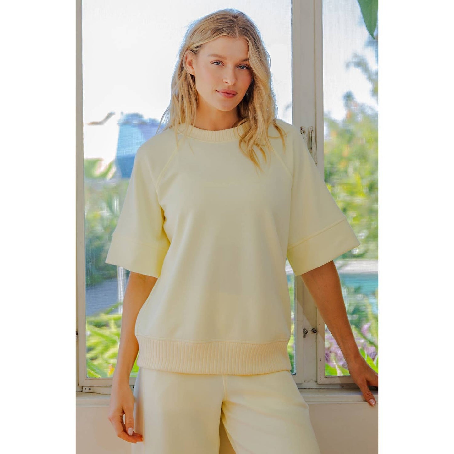 Rae Mode Butter Yellow Wide Scuba Fabric Top