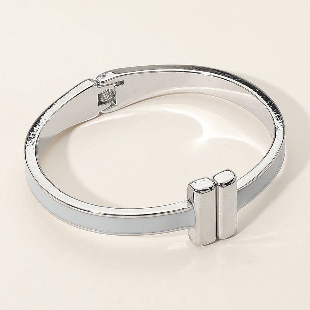 Gray Metal Bar Tip Enamel Hinged Bangle Bracelet