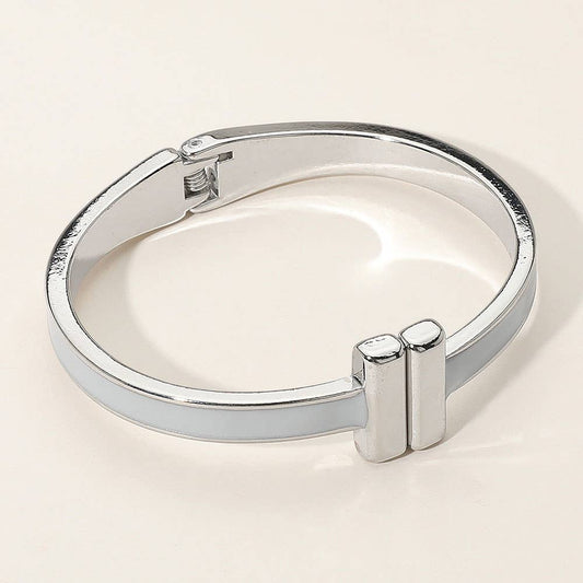 Gray Metal Bar Tip Enamel Hinged Bangle Bracelet