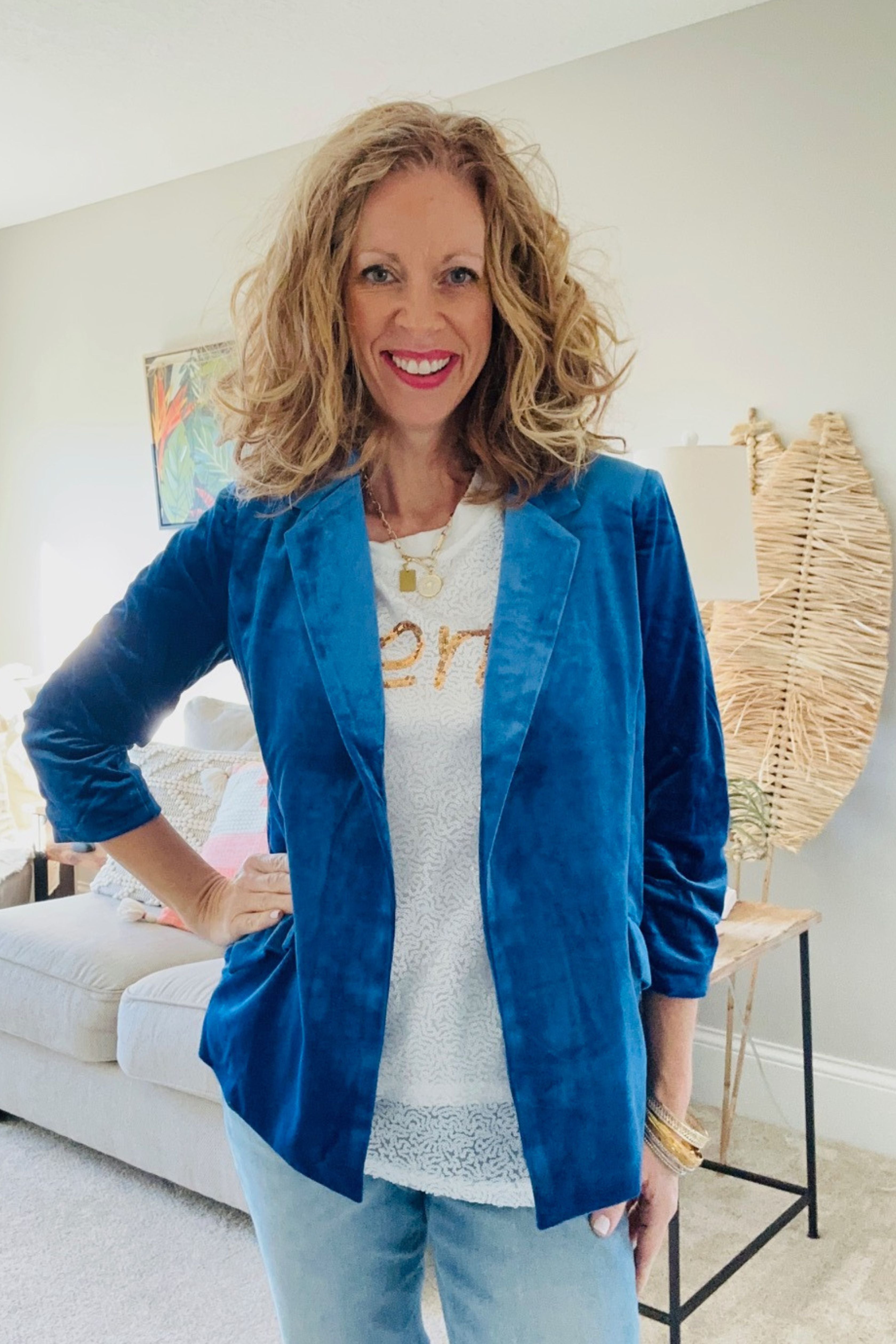 Skies Are Blue Ocean Blue Plus Size Velvet Blazer Clothing for Women