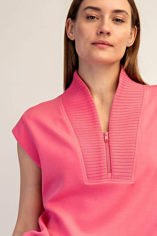 Rae Mode Pink Sleeveless Modal Scuba Luxe Quarter Zip Top