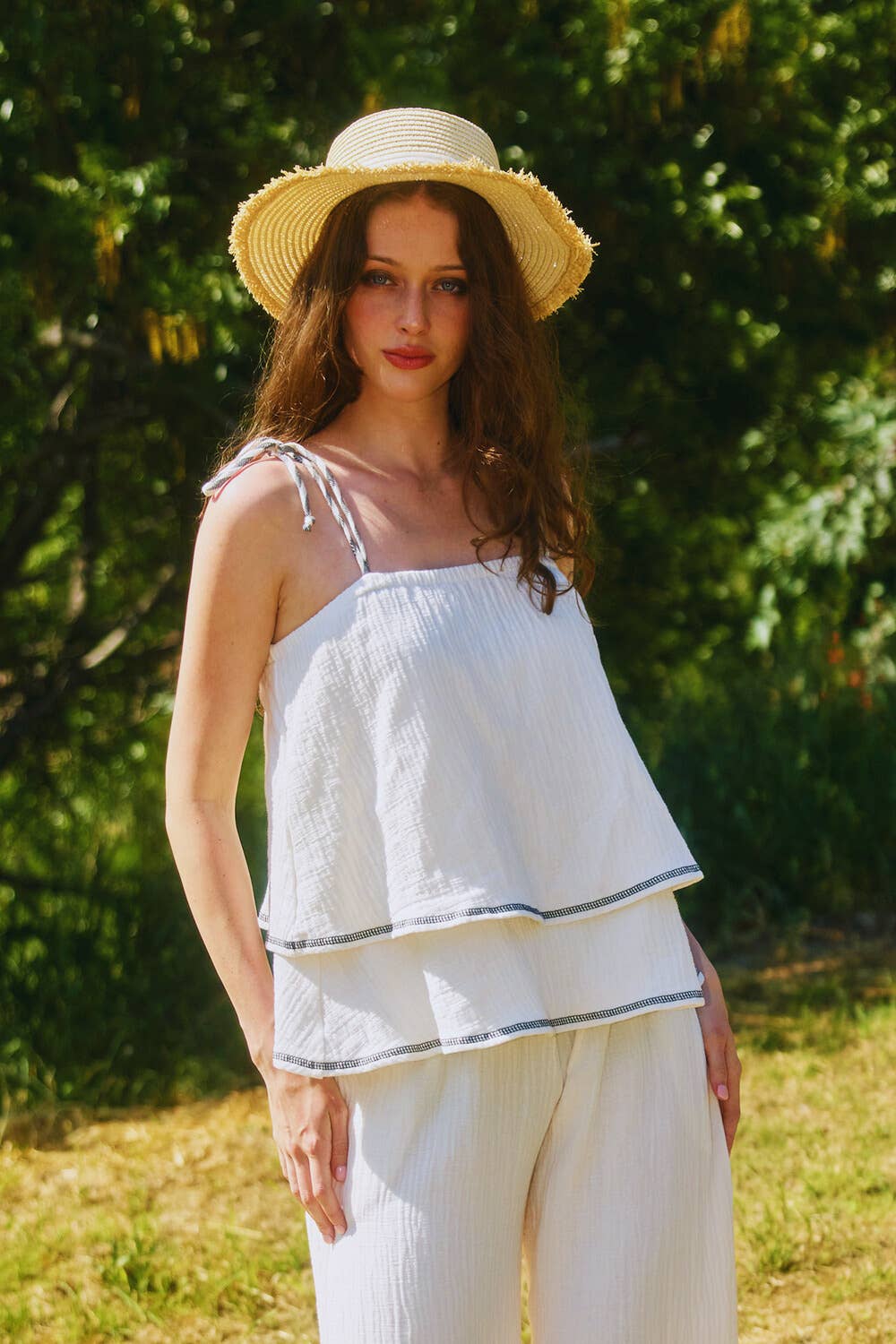 Bucketlist Ivory and White Cotton Gauze Top