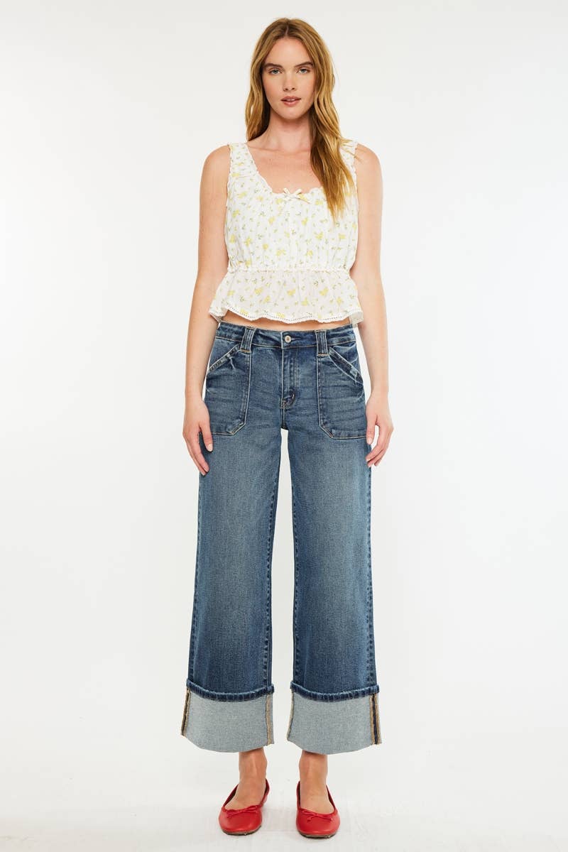 Kancan Mid Rise Wide Leg Jeans