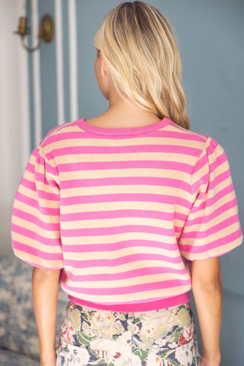 VOY Pink Stripe Printed Soft Top
