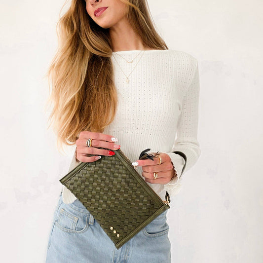 Olive Veda Woven Crossbody and Clutch Bag