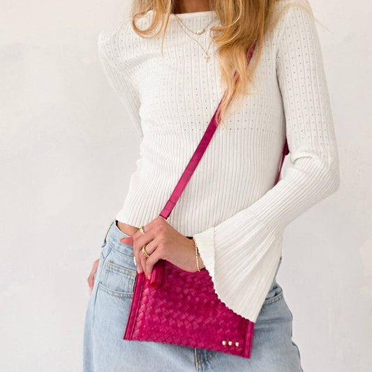 Fuchsia Veda Woven Crossbody and Clutch Bag