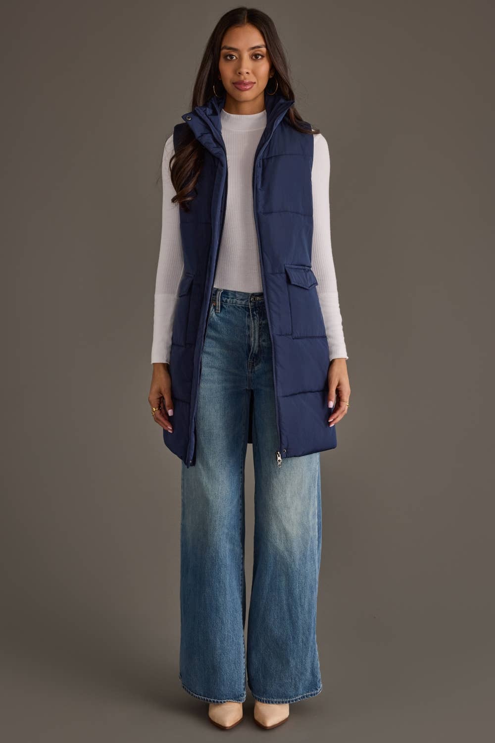 Navy Blue Long Quilted Vest