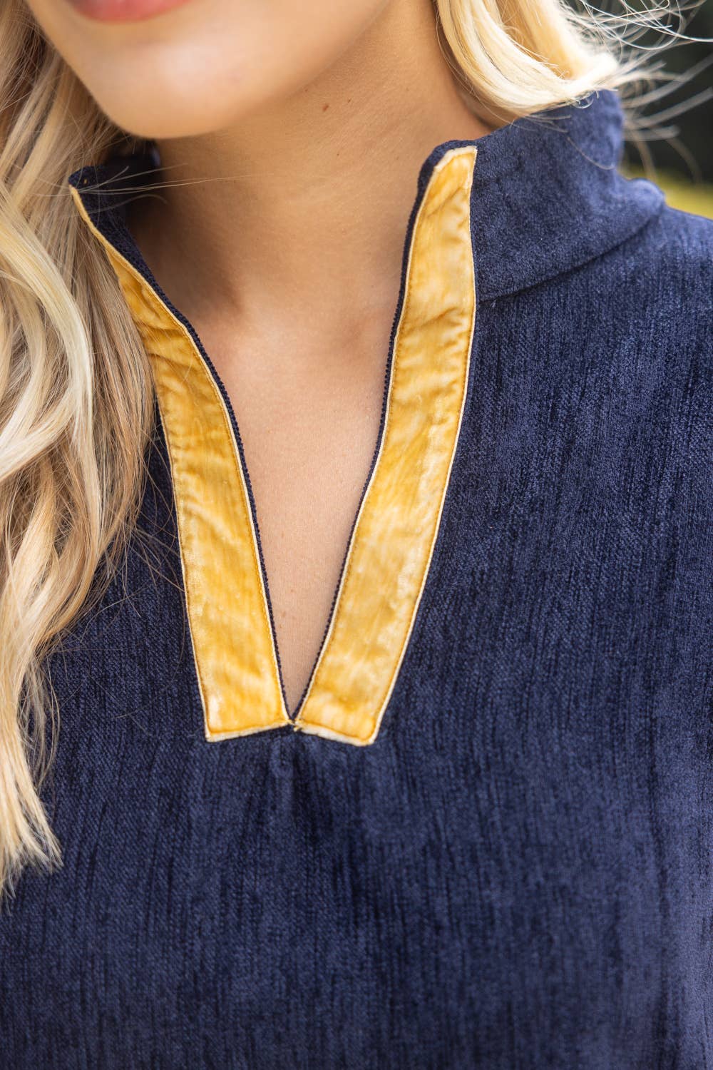VOY Midnight Gold Embroidered Sleeve Velvet Shift Dress
