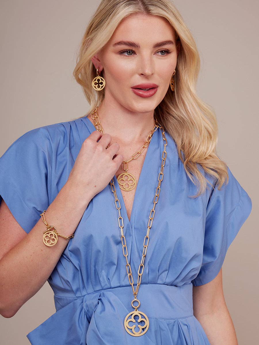Gold Matte Metal Clover Small Drop Earrings