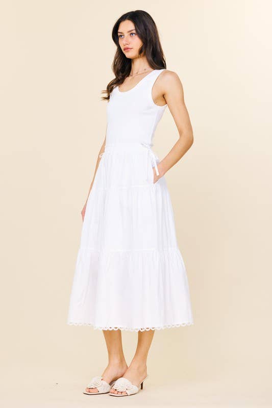 Skies Are Blue White Knit Tank Poplin Skirt Dress
