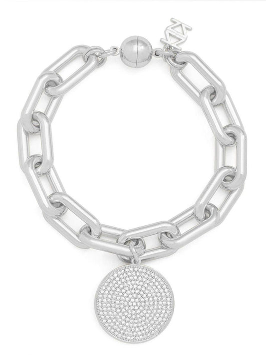 Silver Pavé Disc Charm Link Bracelet