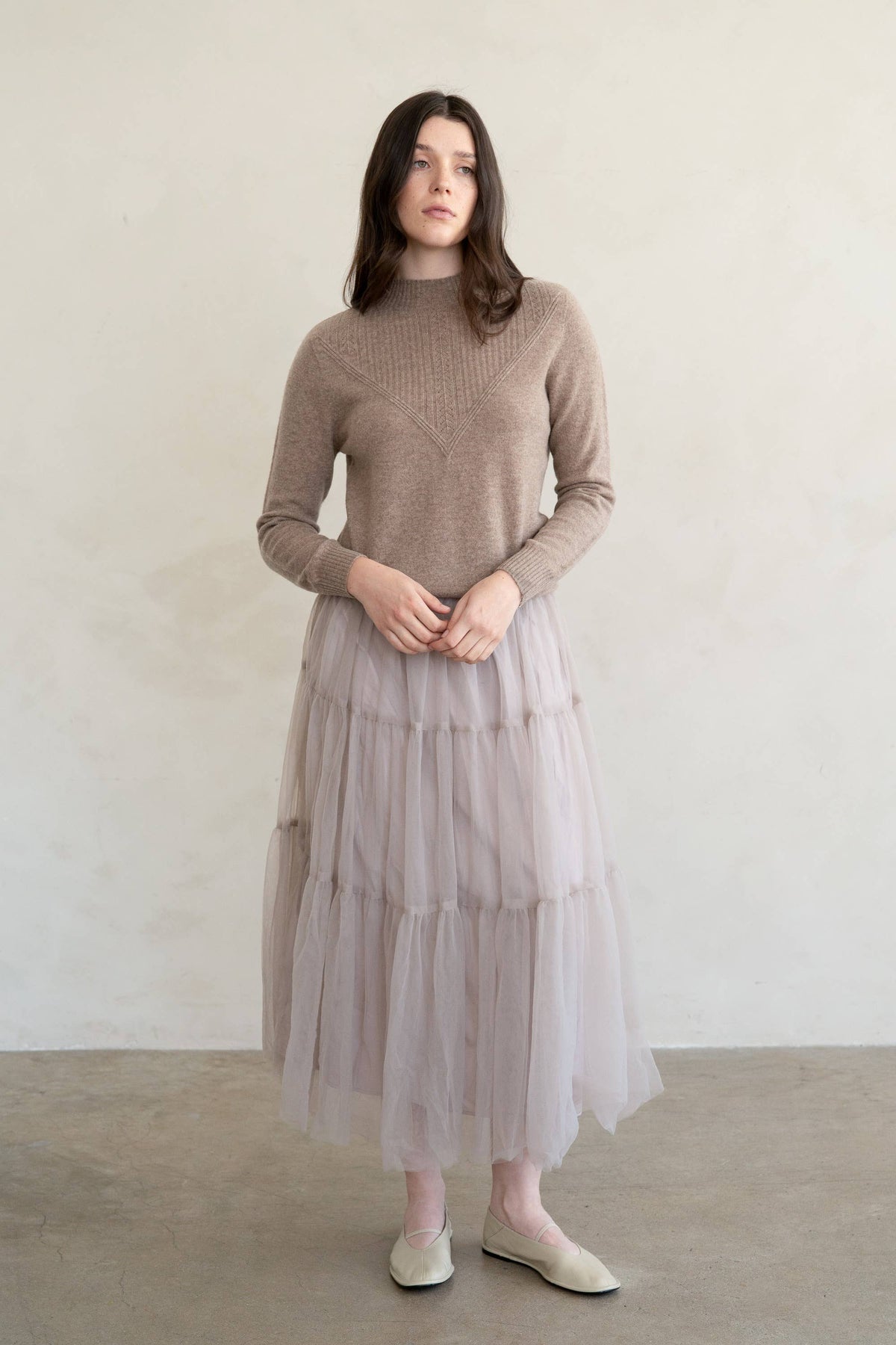 Elle Grey Tiered Tulle Midi Skirt