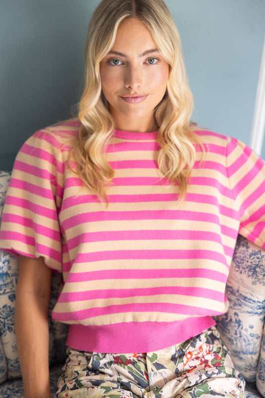 VOY Pink Stripe Printed Soft Top