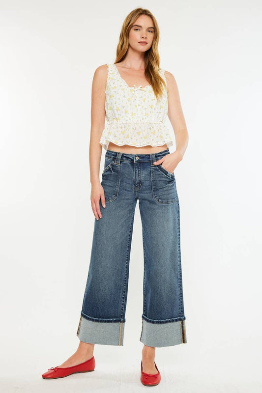 Kancan Mid Rise Wide Leg Jeans